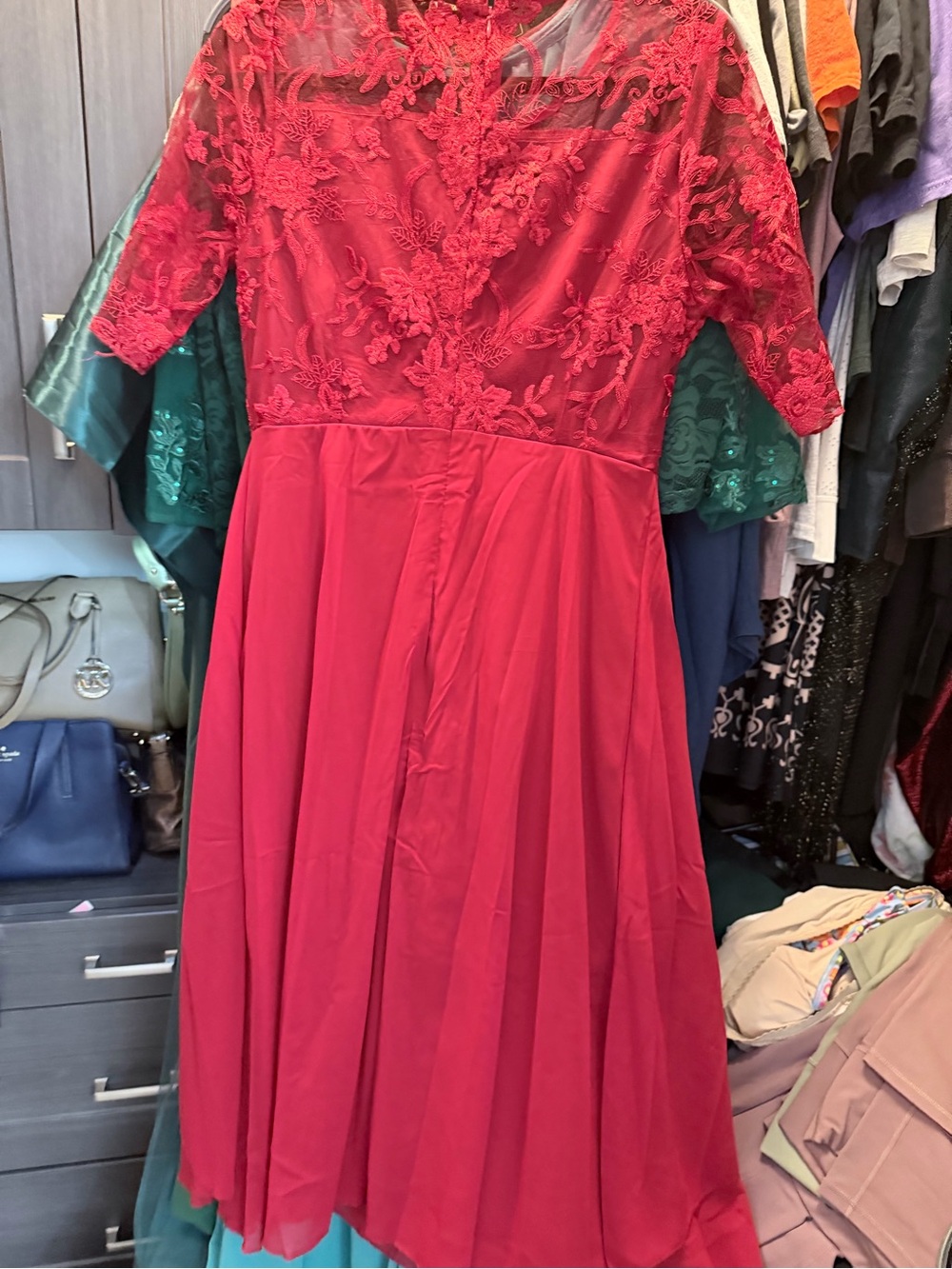 Elegant Red Lace A-Line Dress